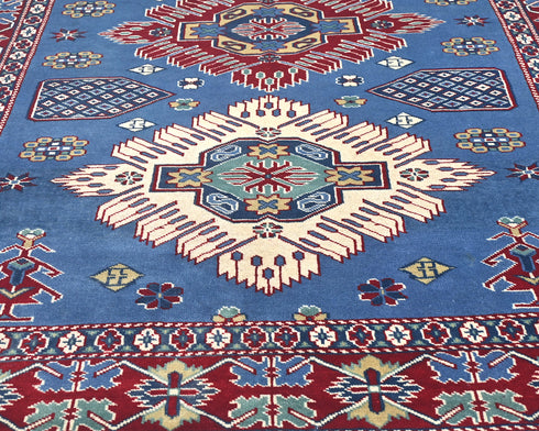 4x6 Feet Blue Shirvan Afghan Hand Knotted Geometric Wool Area Rug